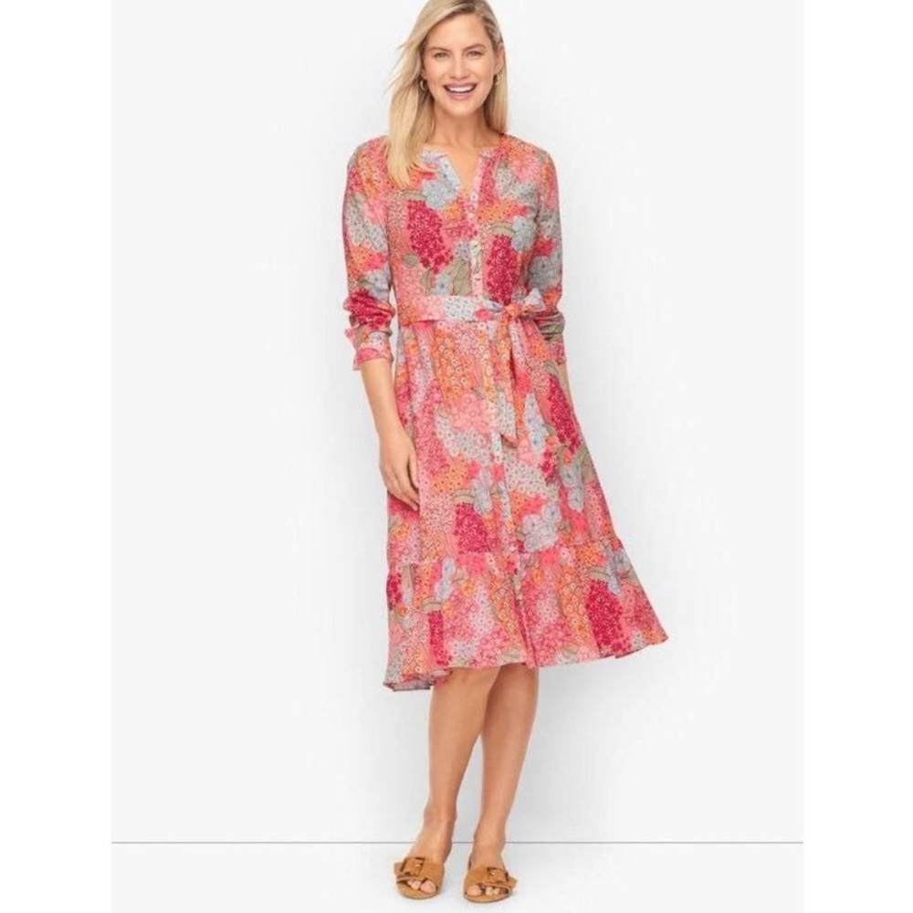 Talbots Poplin Pink Floral Shirt Dress